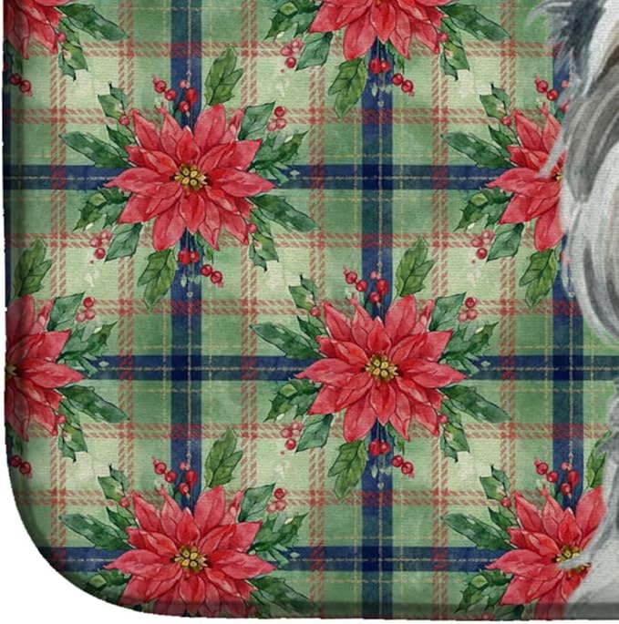 Caroline's Treasures Gray Skye Terrier Christmas PoinsettIas Dish Drying Mat Absorbent Dish Drying Mat Pad for Kitchen Counter Dish Drainer Mat for Countertop, 14 x 21", Multicolor