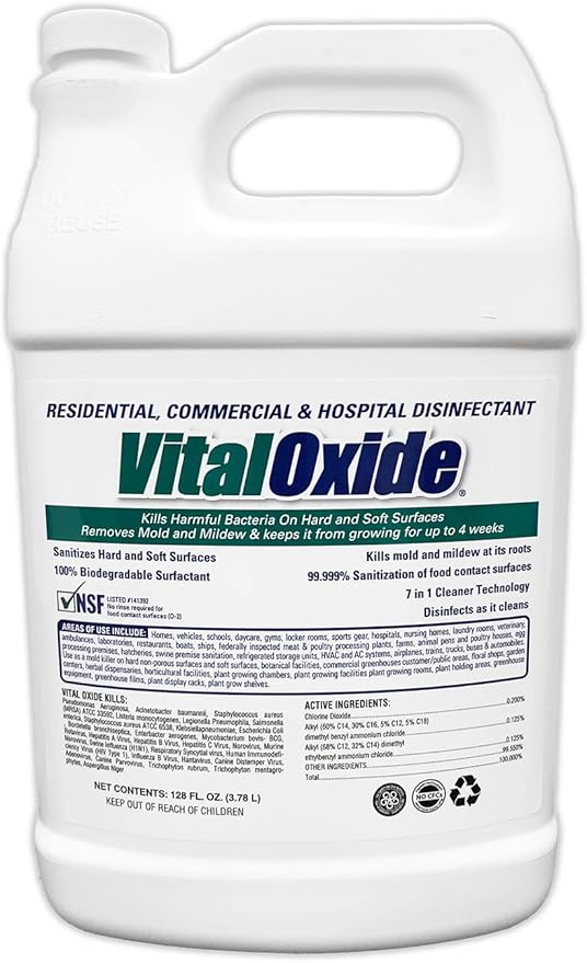 Vital Oxide Disinfectant, Deodorizer, Cleaner, Food-Contact Sanitizer, Virucide – (EPA registration #82972-1) – Kills Mold & Mildew, Eliminates Odors -1 Gallon