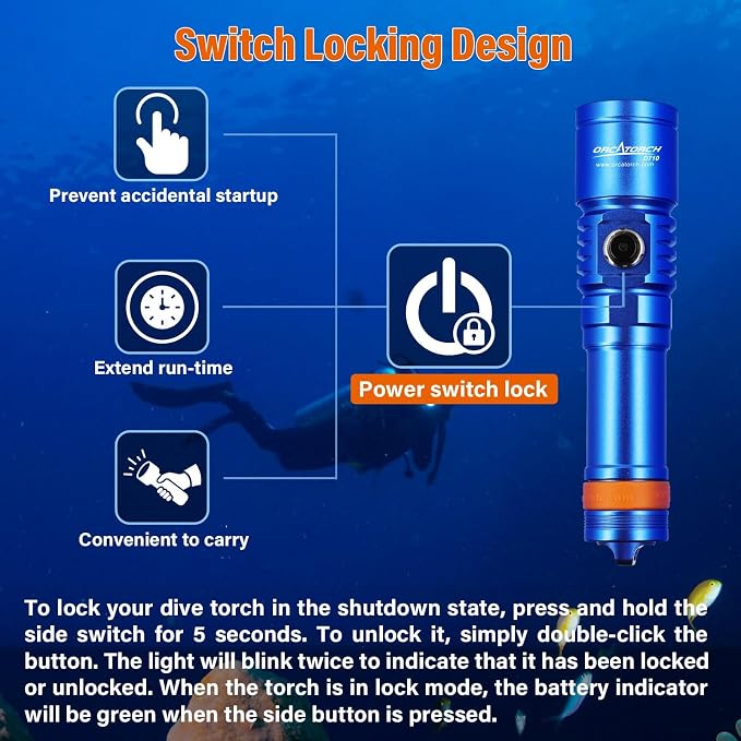 ORCATORCH D710 Scuba Diving Light, 3000 Lumens Super Bright Underwater Flashlight with 6 Degrees Narrow Beam, IP68 Waterproof Night Dive Torch 150 Meters Submersible Light (Blue)