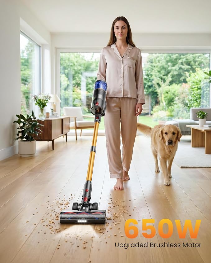Cordless Vacuum Cleaner, 65KPA 650W 70Mins Stick Vacuum Cordless with Three Suction Modes, Self-Standing&LED Touch Screen, Anti-Tangle Brush, Vacuum Cleaners for Home/Pet Hair/Carpet