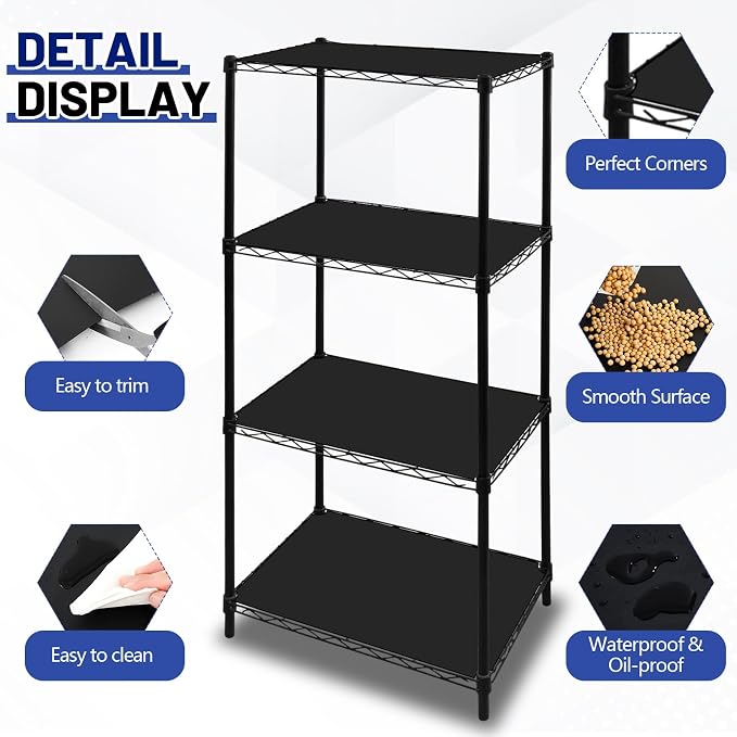 Sliner 8 Pack 16 x 36 Inch Wire Shelf Liner Black Plastic Waterproof Liners for Organizing Metal Rack Shelves, Kitchen Cabinets, Cupboard, Pantry