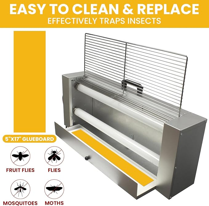 Qualirey 50 Pack 5"x17" Fly Light Trap Refill UV Adhesive Glue Boards Mosquito & Gnat Sticky Bug Trap Replacement Fruit Flies Gnats Bug Catcher Safe Pest Control for Indoors Home Garage
