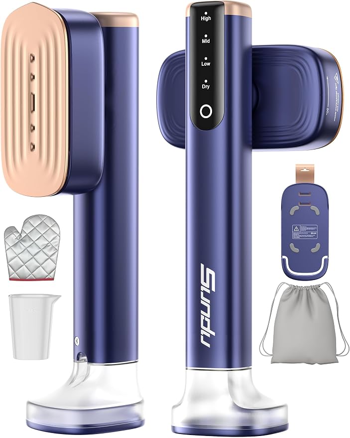 Travel Steamer for Clothes with 180 ml Water Tanks,15s Fast Heat-up,24 g/min Strong Steam Performance, Portable Garment Steamer with Touch Control, Steam Iron Gold Blue