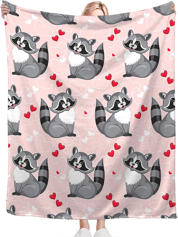 Tijuboni Pink Raccoon Throw Blanket Raccoon Gifts for Girls Boys Women Men Kids Adults Soft Flannel Fleece Blanket for Couch Sofa Bed Home Decor 40"x50"