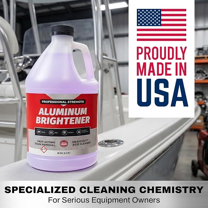 Concentrated Aluminum Brightener & Cleaner – Makes 15 Gallons – Removes Oxidation, Dirt, & Grime – Spray On Aluminum Cleaner for Boat Hulls, Pontoons, Trailers, Wheels, & RVs – Made in USA - 1 Gallon
