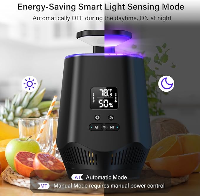 Fruit Fly Traps for Indoors, Smart Fly Trap Indoor Bug Zapper Gnat Traps for House Indoor with Temperature and Humidity Sensor, 10PCS Sticky Boards Black 02