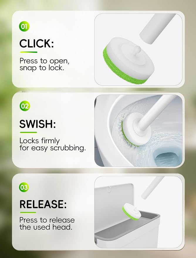 Disposable Toilet Bowl Cleaner Wand System with Green Refill Heads, Wall Mount Toilet Brush and Holder Set for Bathroom Cleaning (2 Toilet Brush + 60 Refills)