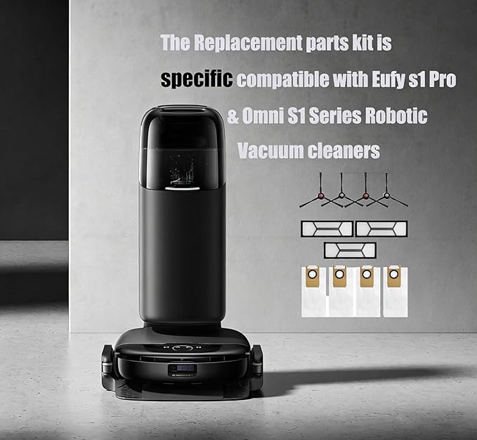 Omni S1 Pro Replacement Parts Accessories for Eufy Omni S1/S1 Pro Robot Vacuum: Main Brush X1, Side Brush X4, Washable Filter X3, Dust Bag X4, Rolling Mop X1 13-Pack