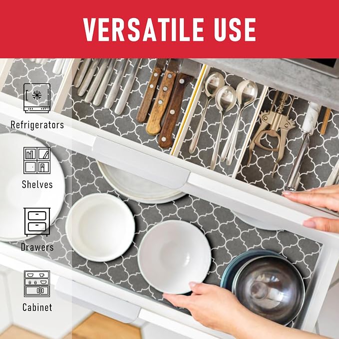 Cooyes Refrigerator Liners 17.7" x 360", Absorbent Strong Grip Fridge Mats Machine Washable, Non-Adhesive Refrigerator Shelf Liner for Fridge Bins & Kitchen Cabinets, Gray
