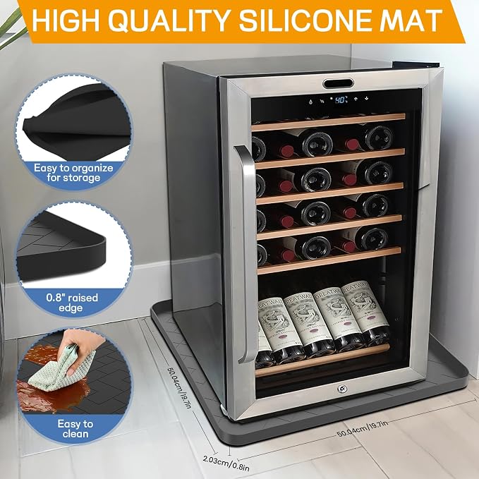 Mini Fridge Silicone Mat,19.7''x19.7''x0.5''-Fridge Drip Tray Concave and convex design is leak-Proof and Non-Slip Perfectly Compatible with Washer, Dryer, Wine Cooler, Dishwasher ect. (Grey1)