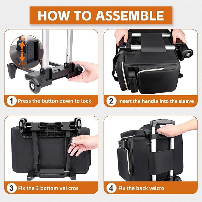 Rolling Teacher Bag with Detachable Cart - 1680D Waterproof Oxford Rolling Cart for Teachers, Large Capacity Tote with Wheels Fits 15.6" Laptop & Tablet(BLACK)