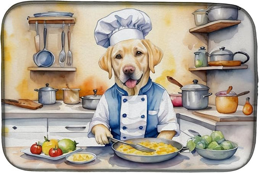 Caroline's Treasures DAC6278DDM Yellow Labrador Retriever The Chef Dish Drying Mat Absorbent Dish Drying Mat Pad for Kitchen Counter Dish Drainer Mat for Countertop, 14 x 21", Multicolor