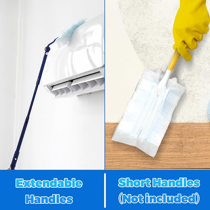 50 Pack Duster Refills Compatible with Swiffer Dusters, Disposable Replacement Heads with Extendable Handle for Dust Removal on Vents, Baseboards, Ceiling Fans, Crevices & Hard-to-Reach Places