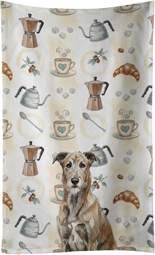 Caroline's Treasures Brindle Irish Wolfhound Coffee Bar Kitchen Towel Velour Plush Front and Cotton Loop Back Machine Washable