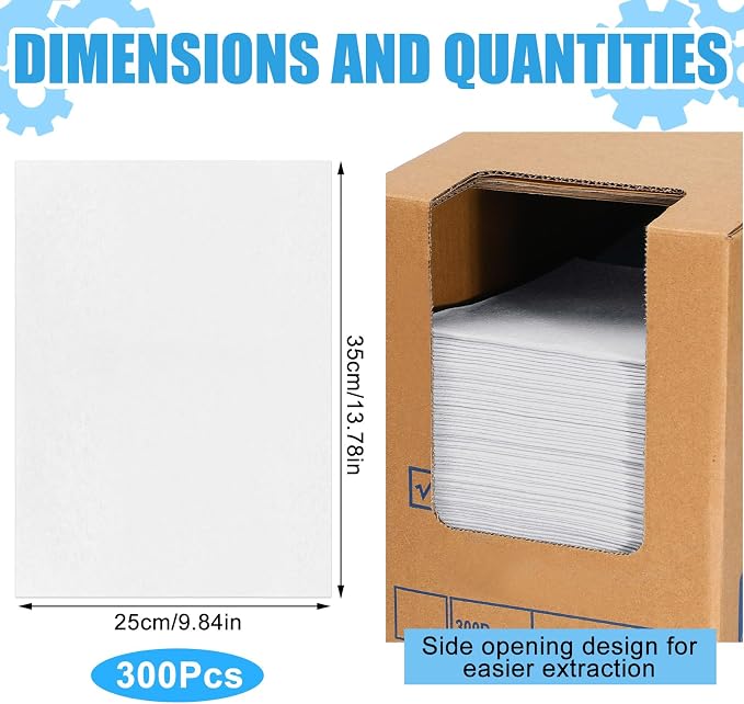 HunnmingRe 300 Sheets 9.84 x 13.78 in Disposable Shop Towels Bulk Heavy Duty Shop Towels Lint Free Paper Absorbent Anti Dissolution for Garage Car Work (White)