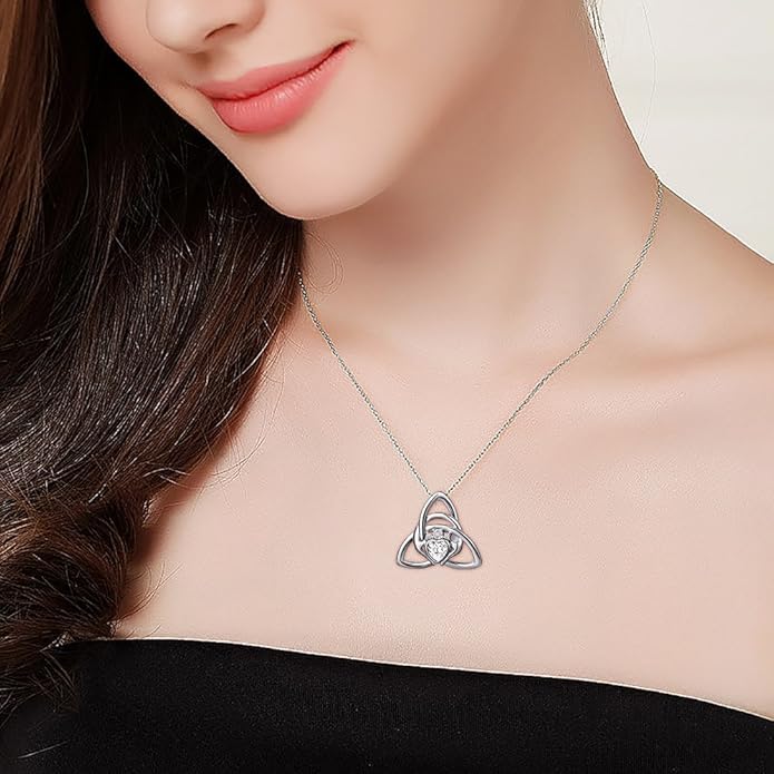 FLYOW 925 Sterling Silver Good Luck Irish Jewelry Celtic Knot Pendant Necklace for Women Birthday Graduation Gift