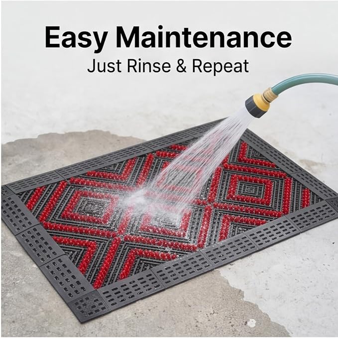 Heavy Duty Outdoor Boot Scraper Mat, 29.5" x 17.5" | Mud & Snow Doormat with Stiff Nylon Bristles, Modular Interlocking Shoe Cleaner for Garden 1.37" Thick