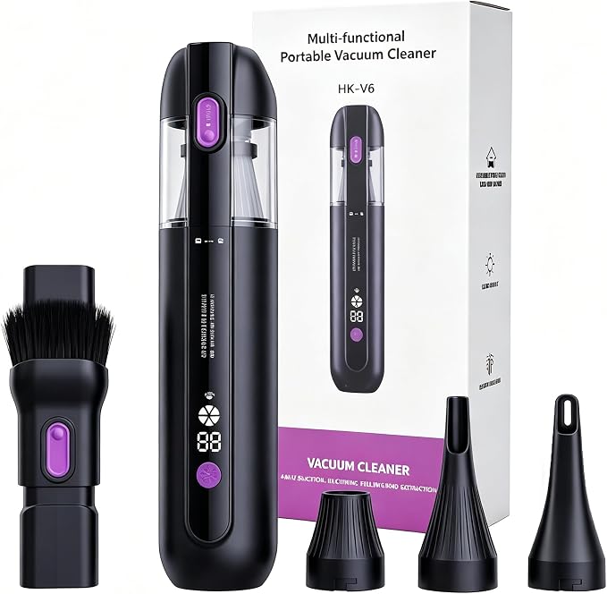 Handheld Car Vacuum Cleaner 15000Pa Cordless Mini Vacuum 3-in-1 Dust Buster with Blower & Inflator, 40000RPM Brushless Motor, LED Display, USB Rechargeable for Pet Hair, Home, Office