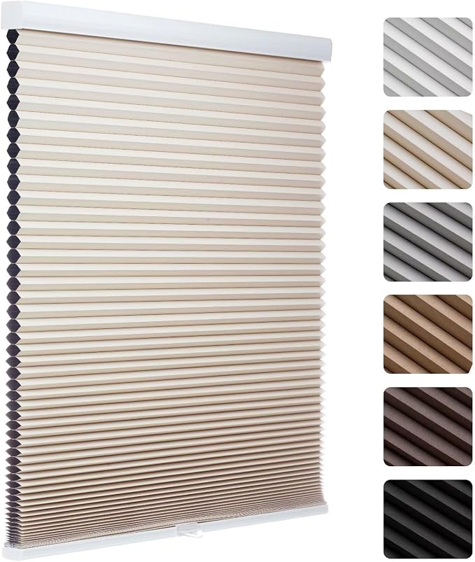 MYshade Cordless Blackout Cellular Shades, 1.5" Honeycomb Window Blinds for Bedroom & Nursery, Thermal Insulated, Noise Reducing, Privacy Shades, Inside or Outside Mount (27" W x 64" H, Beige)