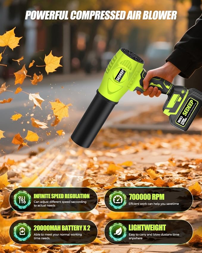 Leaf Blower Cordless with Battery and Charger, 980,000 RPM, Extended Nozzle, Lightweight Handheld,Blower for Patio Cleaning,Leaves and Dust,Birthday Gifts for Men Dad Husband（Emerald Green）