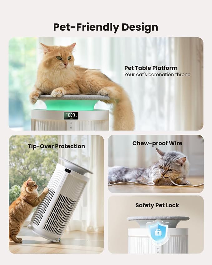 Air Purifiers for Home Large Room, Yaber Pets H13 HEPA Air Purifier for Home Pets, Auto Mode PM2.5 VOC Monitor with Lights, APP Control Air Cleaner, 360° Air Intake, Pet Lock, 22dB Quiet