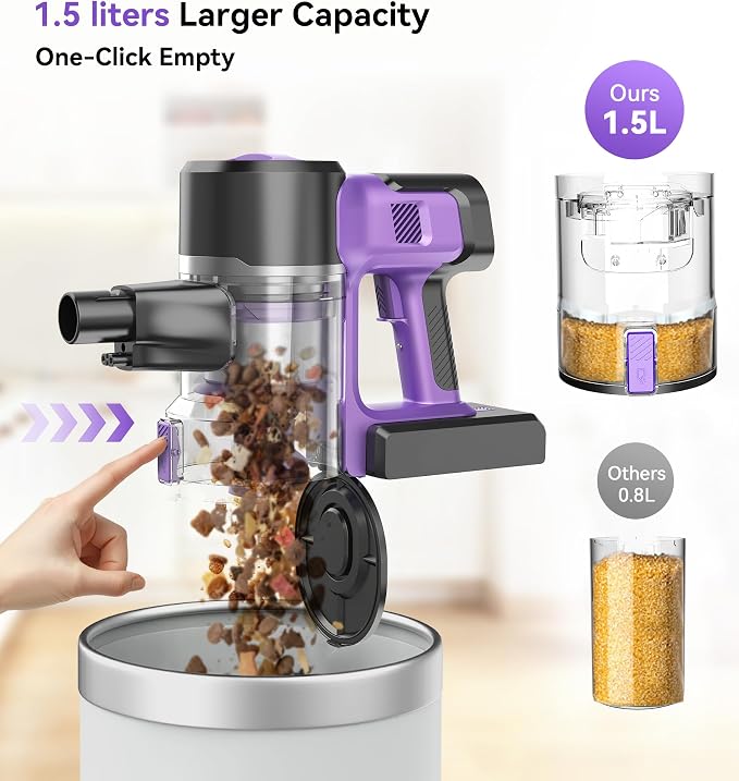 S10 Cordless Vacuum Cleaner, 55Kpa 60mins Lightweight Stick Vacuum with Powerful Suction for Home, Rechargeable, Self-Standing, Handheld Vacuum Cleaners for Hardwood Floors, Carpets, Violet