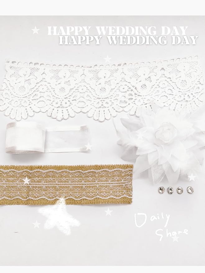 Jumping The Broom African American Wedding Broom, Vintage Elegance Lace Flower with Diamonds DIY Broomstick for Wedding Ceremony (White) (12.6”Width 28.74” Length)