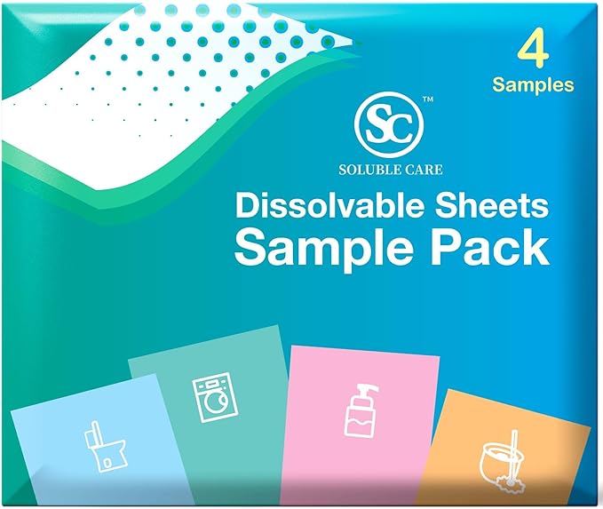80 Dissolvable Toilet Bowl Cleaner Sheets (Easy Clean, Quick-Dissolving, Septic-Safe Cleaning) + Sample Pack (Laundry, Foaming Hand Soap, Toilet & Floor Cleaner Dissolvable Sheets)