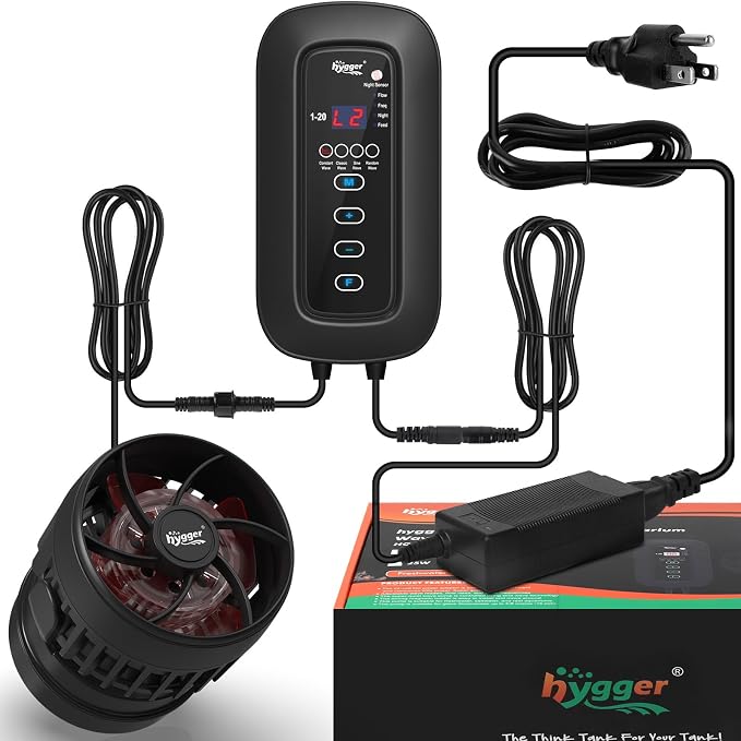 hygger DC Powerful Wave Maker For Aquarium, Quiet Aquarium Circulation Water Pump Adjustable Flow Freq, 4 Waves/Night/Feed Modes, Magnetic Holder Display Controller