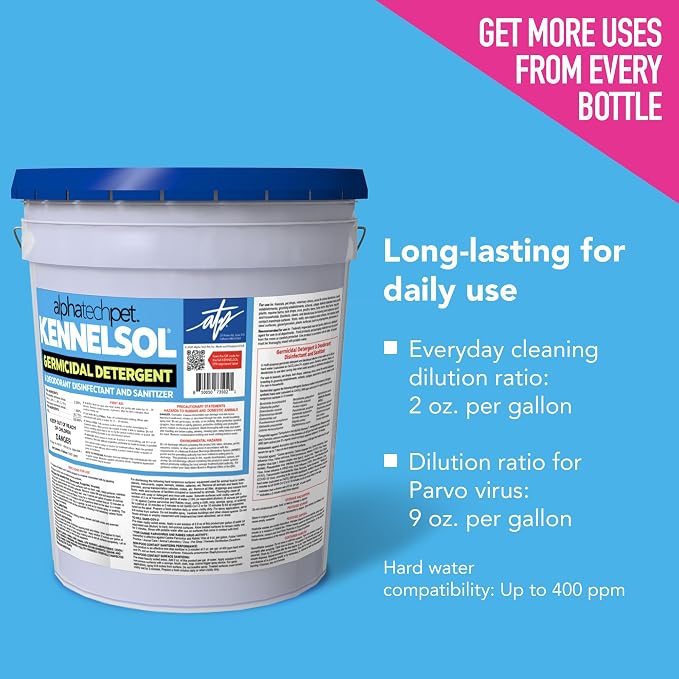 KennelSol Dog Crate Cleaner & Disinfectant for Kennels, Cages, Floors, Litter Boxes & Hard Surfaces | EPA-Registered, Kills Bacteria & Viruses, Parvo Disinfectant | 640 Fl Oz