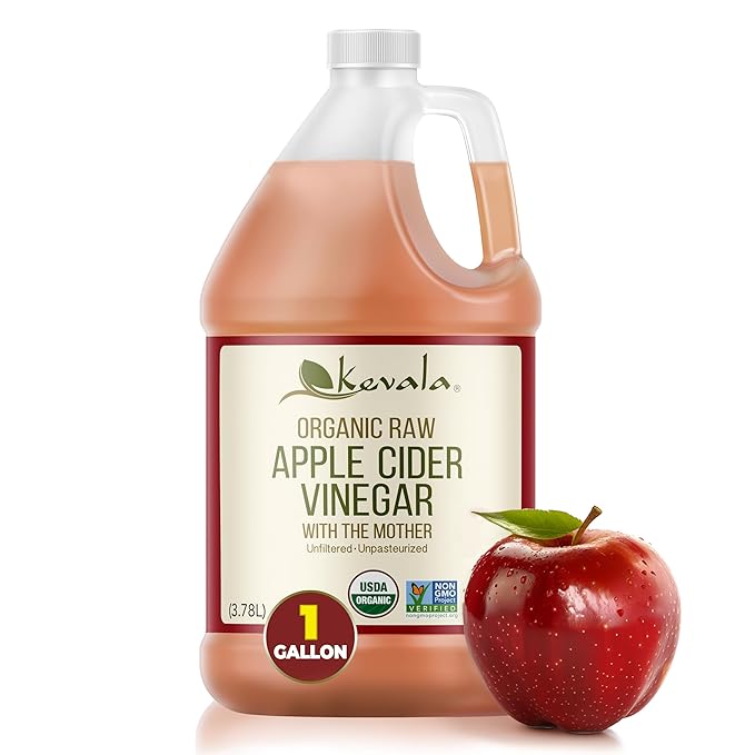Kevala Organic Raw Apple Cider Vinegar - Unfiltered and Unpasteurized Vinegar for Cooking and Beauty, Addition to Your Routine for Gut Health and Metabolism Support, Salad Dressing Ingredient, 128 oz