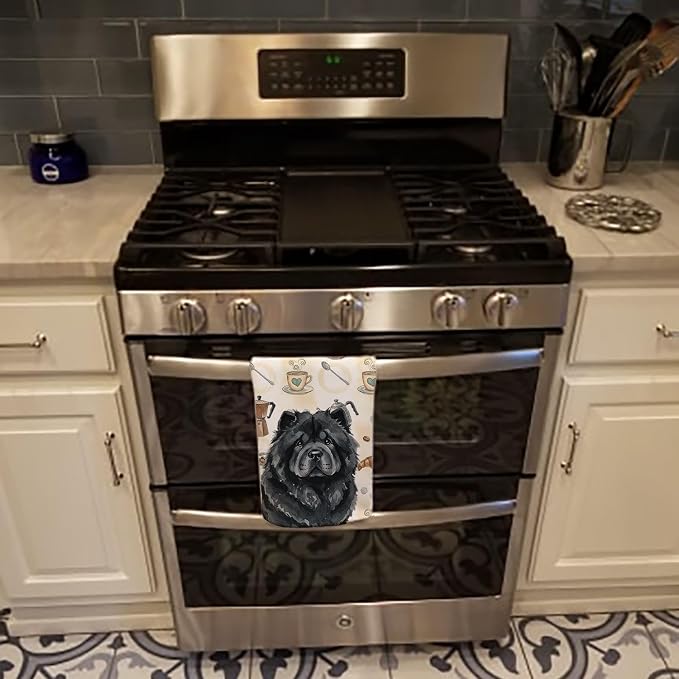 Caroline's Treasures Black Chow Chow Coffee Bar Kitchen Towel Velour Plush Front and Cotton Loop Back Machine Washable