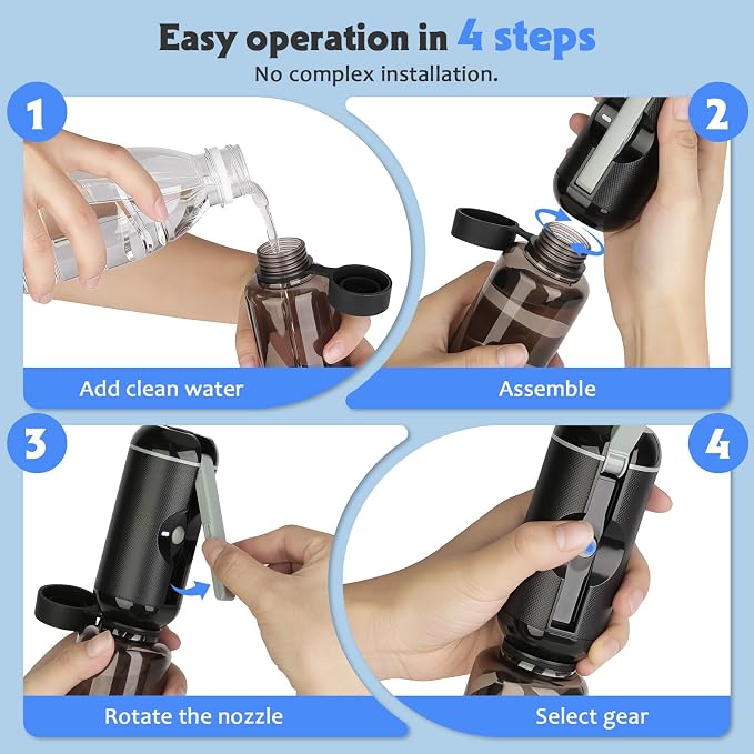 Portable Bidet for Travel, Rechargeable Travel Bidet Sprayer Fits Various Sizes of Water Bottles, Waterproof High Pressure Handheld Bidet for Women Men Personal Hygiene
