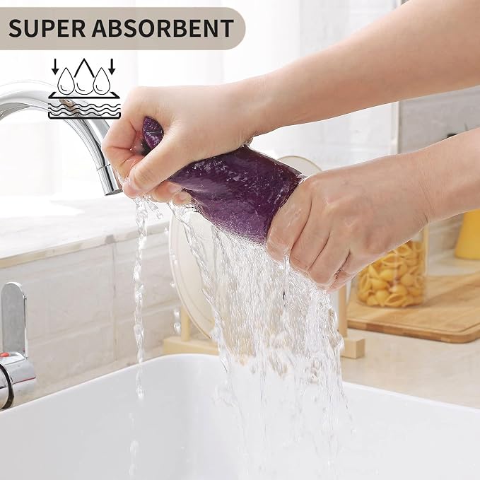 Kitinjoy 100% Cotton Waffle Weave Kitchen Hand Towels (13 x 28 Inches, Violet), 4-Pack Super Soft and Absorbent Dish Towels for Drying Dishes