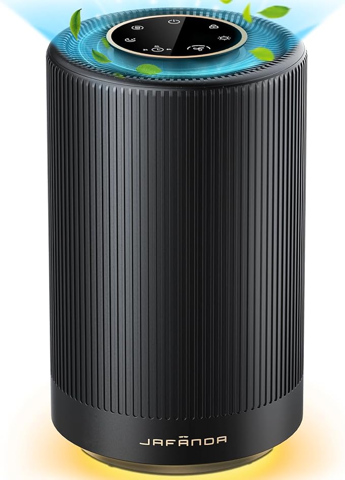 Small Air Purifiers for Home Bedroom Coverage 450 sqft, 22 dB Quiet Air cleaner with Brushless Motor, for 99.97% Dust Smoke Odor Pollen Pets Hair Dander, Night Light, JF100 Black