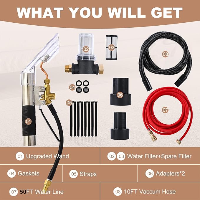 MIV Pro-Grade Shop Vac Extractor Conversion Kit - Universal Shop Vac Extractor Hose Kit, for Carpet, Upholstery & Auto Detailing, 50ft Waterline