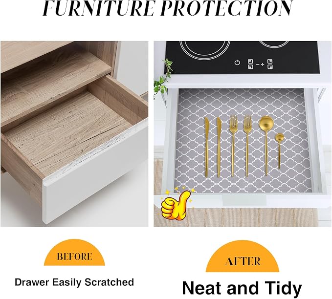 Glotoch Shelf Liner 12" x 30 ft. - Non Adhesive Refrigerator, Kitchen, Drawer Liners, Waterproof and Durable Fridge Table Place Mats for Cupboard, Cabinet, Drawer Liner, Quatrefoil Gray
