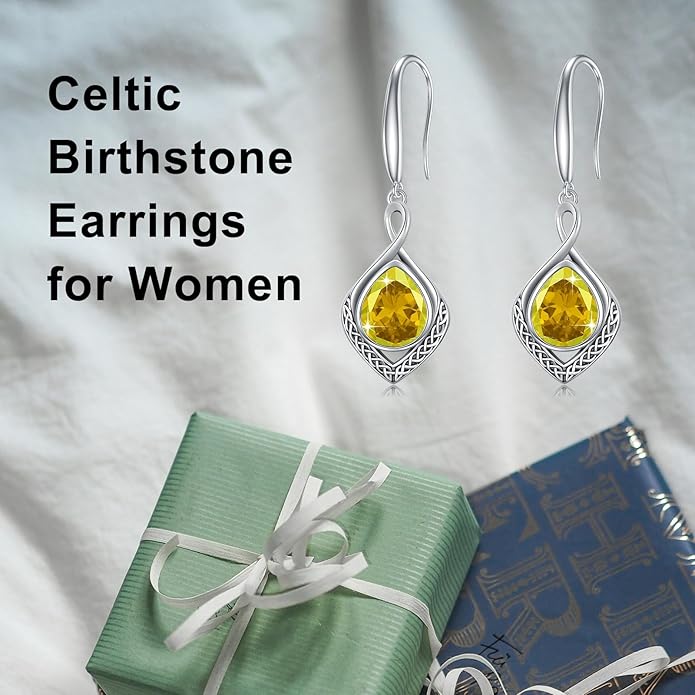 PELOVNY Celtic Knot Filigree Earrings for Women 925 Sterling Silver Moss Agate/Birthstone Infinity Earrings Birthday Christmas Jewelry Gifts for Mom Daughter Wife Sister