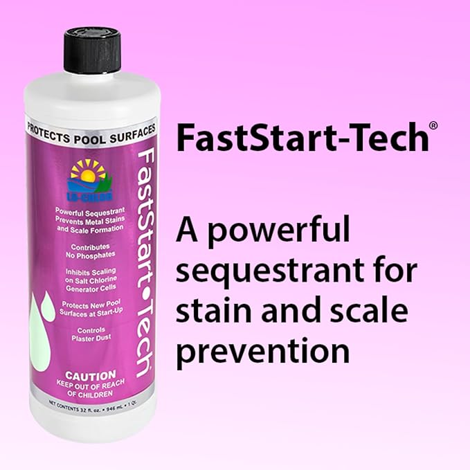 Lo-Chlor FastStart-Tech - Easy Pool Starter Protects New Pool Surfaces At Start Up - Prevents Metal Stains and Scale Formation As Part of Your Pool Opening Kit For Above Ground Pool & Inground (32oz)