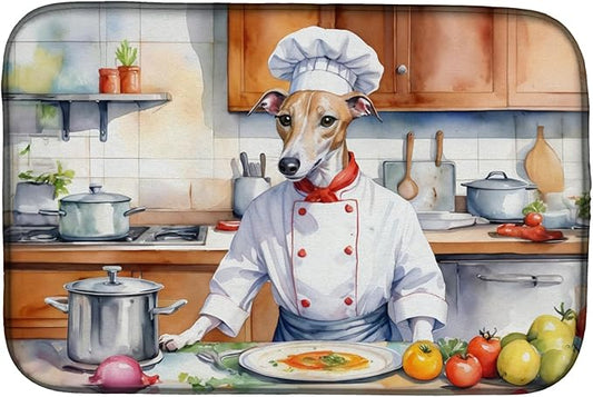 Caroline's Treasures DAC6341DDM Whippet The Chef Dish Drying Mat Absorbent Dish Drying Mat Pad for Kitchen Counter Dish Drainer Mat for Countertop, 14 x 21", Multicolor