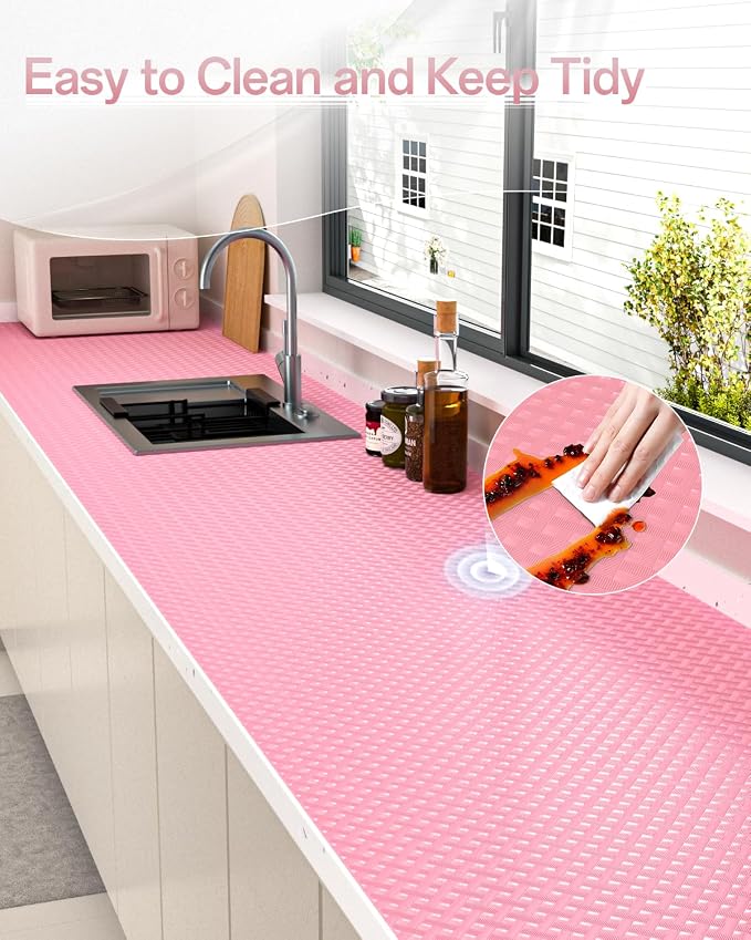 Shelf and Drawer Liner for Kitchen Cabinet, Non-Adhesive 24in x 120in Waterproof Contact Paper Refrigerator Liners Thickened Durable EVA Material Non Slip Mat for Dresser Cupboard Pantry Protector