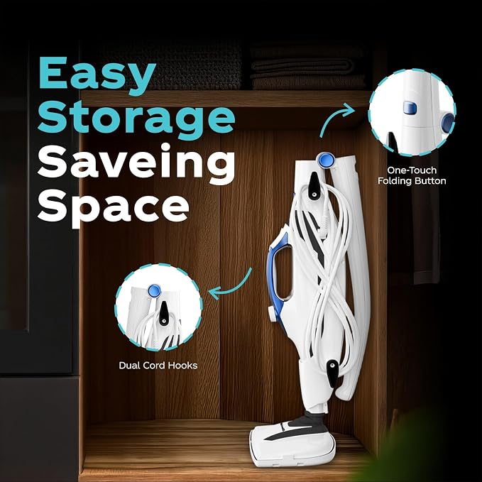 10-in-1 Steam Mops for Floor Cleaning, 302℉ Detachable Handheld Steam Cleaner with 400ml Water Tank and 26.25ft Power Cord, Folding Steamer Mop for Hardwood and Tile Floors, Blue & White