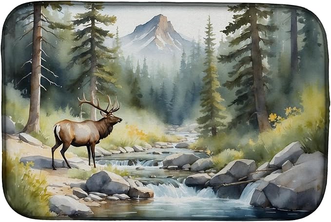 Caroline's Treasures Mountain Stream Elk Dish Drying Mat Absorbent Dish Drying Mat Pad for Kitchen Counter Dish Drainer Mat for Countertop, 14 x 21", Multicolor