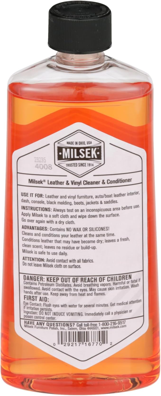 Milsek Leather & Vinyl Cleaner & Conditioner - Cleaning Supplies for Leather Home Furnitures, Couch, Automotive Interior, Shoes, Bags - 12 Fl Oz (Pack of 1)