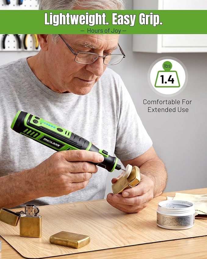 PHALANX Cordless Rotary Tool Kit, 30000 RPM/5 Speed, 8V Engraving Pen with 117 Accessories, Type-C Charging&LED Light, for 3D Printer Sanding, Polishing, Engraving, Wood Carving, Pet Grooming, Crafts