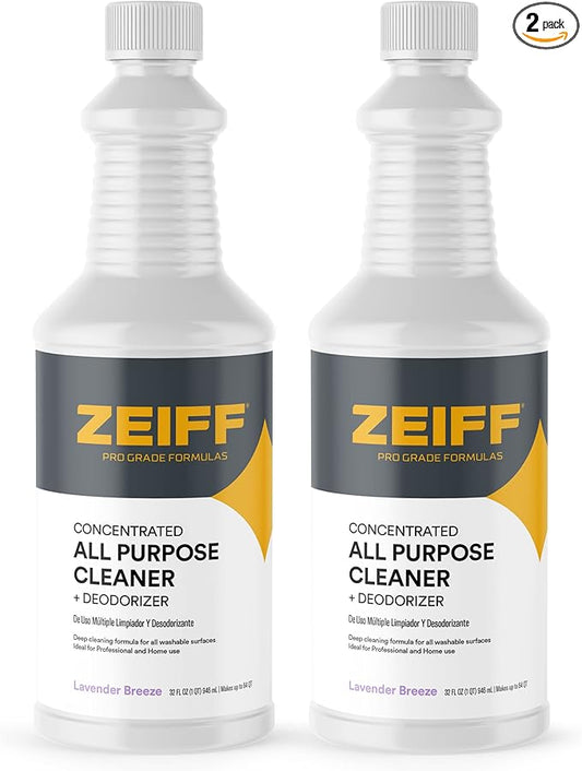Zeiff Pro-Grade All-Purpose Cleaner & Deodorizer - Deep Cleaning & Odor Eliminating Formula For Professional & Home Surfaces - 32 Ounce Concentrate - Lavender Breeze, 2 Pack