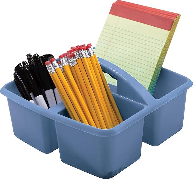 Teacher Created Resources Slate Blue Portable Plastic Storage Caddy 6-Pack for Classrooms, Kids Room, and Office Organization, 3 Compartments