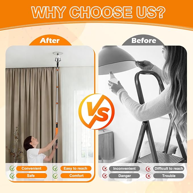 SISUPASSIE Telescoping Extension Pole, Reach to 20FT Telescoping Pole Multi-Purpose 3-12FT Lightweight, Sturdy with Universal Twist-on Metal Tip Extendable for Dusting Painting Window Cleaning