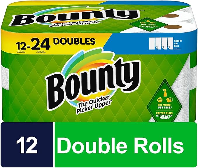 Bounty® Select-A-Size® Double 2-Ply Paper Towels, 98 Sheets Per Roll, Pack of 12 Rolls