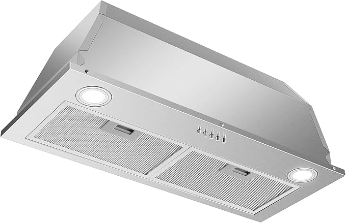 Range Hood Insert 30 Inch Stainless Steel Built-in Kitchen Hood with 600CFM, Ductless/Ducted Range Hood, Push Button Control, 3-Speed Fan, 2 Pcs Aluminum Filters